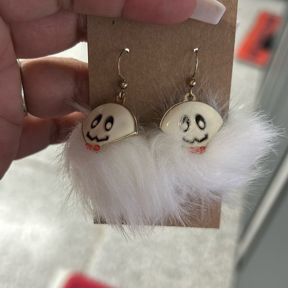 Furry ghost earrings